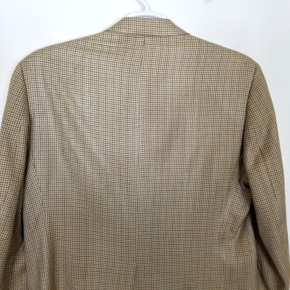 Chaps Men 100% Silk Houndstooth Blazer Jacket Sz 42 R Beige Brown Sport Coat - Picture 5 of 9